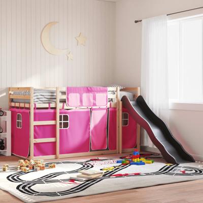 Stapelbed met glijbaan en gordijnen roze 90x200 cm