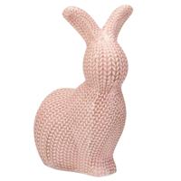 Home & Styling Decoratie paashaas / konijn - roze - dolomiet - 14 cm - paasdecoratie