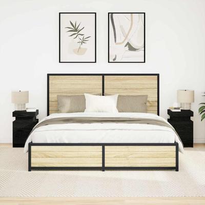 Nachtkastje 2 pcs Zwart eiken 35 x 39 x 55 cm Bewerkt hout