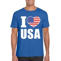 Blauw I love USA - Amerika fan shirt heren