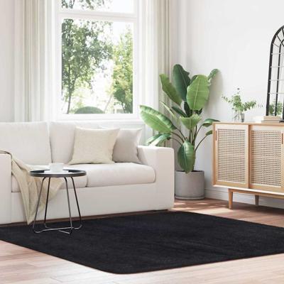 Hoogpolig vloerkleed NAVARRA 200x200 cm polyester zwart