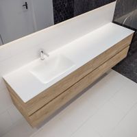 Mondiaz Vica Cloud badmeubel eiken licht 200 cm 4 lades solid surface enkele spoelbak links 1 kraangat