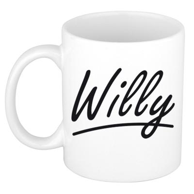 Willy Naam koffiemok - beker - met sierlijke letters - wit - 300 ml - Cadeau - Heren Willy Naam koffiemok - beker - met sierlijke letters - wit - 300 ml - Cadeau - Heren