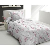 Dekbedovertrekset 140x200 cm HOME LINGE PASSION POMPADOUR: Dekbedovertrek + 1 kussensloop - 100% Katoen 57 Draden - Wit/roze