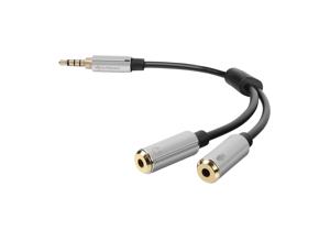 Sharkoon 0.12m, 3.5mm/2x3.5mm audio kabel 0,12 m Zwart, Zilver