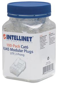 Intellinet 502344 Intellinet verpakking van 100 stuks Cat6 modulaire RJ45-stekkers UTP 2-voudige klem voor gevlochten draad 100 stekkers per pot 502344