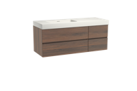 Storke Edge zwevend badmeubel 140 x 52 cm notenhout met Mata High asymmetrisch linkse wastafel in solid surface mat wit - thumbnail