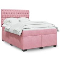 Boxspring met matras fluweel roze 140x200 cm