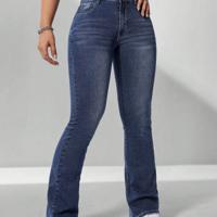 Women's Dark Wash Flare Leg Jeans | Curvy Fit Denim Pants Dark Wash-9 / 26
