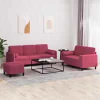 3-delige Loungeset met kussens fluweel wijnrood