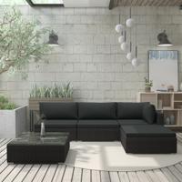 5-delige Loungeset met kussens poly rattan zwart