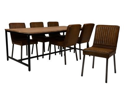 Eethoek met 6 leren stoelen brayn met eettafel monaco