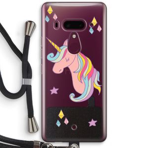 Roze eenhoorn: HTC U12+ Transparant Hoesje met koord