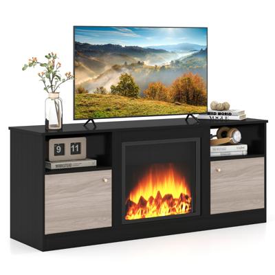 TV-Kast met Ledverlichting voor 65" TV TV-Meubel met Verstelbare Plank en Open Vak voor Open Haard Woonkamer