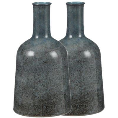 Fles bloemenvazen 2 stuks van terracotta in het blauw shadow D22 en H35 cm