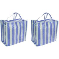 2x stuks dekens en kussens opbergtas wit/blauw 55 x 55 x 30 cm - Shoppers