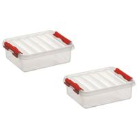 2x stuks sunware q-line opberg box/opbergdoos - 1 liter - 20 x 15 x 6 cm - kunststof - transparant - thumbnail