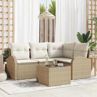 Tuinbankenset met kussen 5 pcs Beige en Wit poly rattan