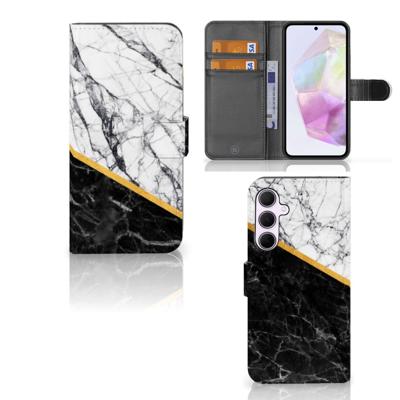 Samsung Galaxy A35 | Bookcase | Marmer Wit Zwart - Origineel Cadeau Man | Portemonnee hoesje Samsung Galaxy A35 | Bookcase | Marmer Wit Zwart - Origineel Cadeau Man | Portemonnee hoesje