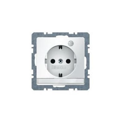 Berker Q.1 stopcontact met randaarde, controlelamp en tekstveld enkel polarwit