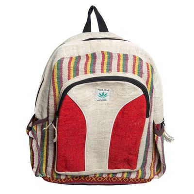 Hennep Rugzak Nepal | Bohemian Rood/Naturel met voorvak (42 x 30 x 8 cm)