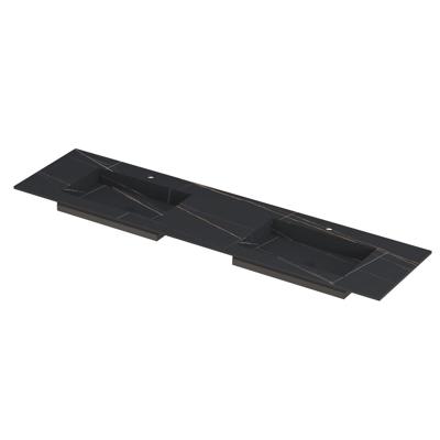 INK Post Wastafel Keramische Slab Envelop Bak Dubbel 2 Kraangaten - 1800x450x10 mm - Lauren Black Mat