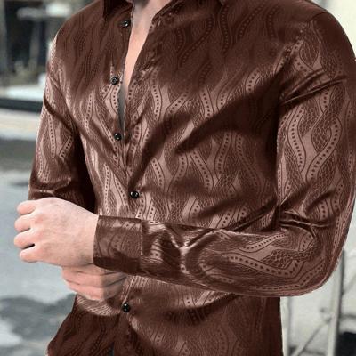 Bon&Bon Men's Allover Print Casual Shirt | Black Long Sleeve Brown / M