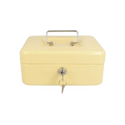 Geldkistje met 2 sleutels - beige - staal - muntbakje - 15 x 11 x 7 cm - inbraakbeveiliging