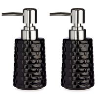 Set van 2x stuks zeeppompje/dispenser keramiek zwart/zilver 150 ml en 8,5 x 6,5 x 14,5 cm - thumbnail