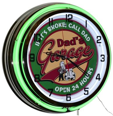 Dad&apos;s Garage Open 24 Hours! Dubbele Neon Klok 50 cm
