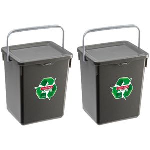 2x stuks opslagboxen/emmers kunststof met deksel antraciet 5 liter 20 x 17 x 23 cm