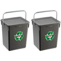 2x stuks opslagboxen/emmers kunststof met deksel antraciet 5 liter 20 x 17 x 23 cm