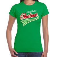 Fout kerst t-shirt merry fucking Christmas groen voor dames - thumbnail