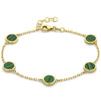 Armband Rondjes geelgoud-malachiet groen 16-18 cm