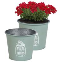 Plantenpot/bloempot voor buiten - 2x - zink - jadegroen - D19 x H16 cm - thumbnail