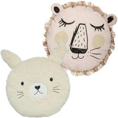 Dieren sierkussens kinderkamer - leeuw en konijn - 30 cm - polyester