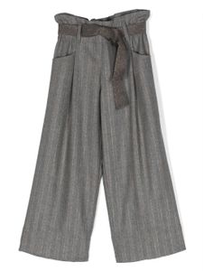 Brunello Cucinelli Kids pantalon à taille nouée - Gris