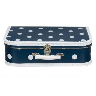 Kinderkoffer polkadot - blauw / wit - 30 cm - karton - logeerkoffer / opbergkoffer - kraamcadeau