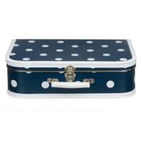 Kinderkoffer polkadot - blauw / wit - 30 cm - karton - logeerkoffer / opbergkoffer - kraamcadeau