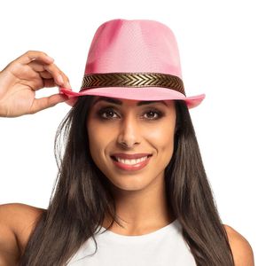 Roze trilby hoed met zwarte band   -