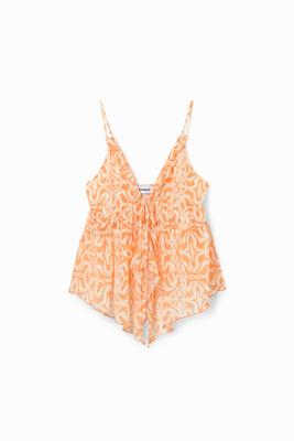 Top schouderbandjes ruches - ORANGE - XS