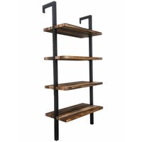 Wandkast wandrek ladder Stoer metaal hout industrieel design open boekenkast 152 cm hoog zwart - thumbnail