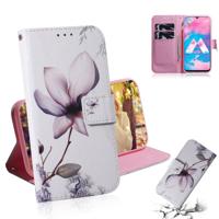 Magnolia bloem patroon gekleurde tekening horizontale Flip lederen case voor Galaxy M30 met houder & card slots & portemonnee