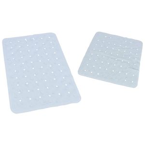 2x Ligbad/inloopdouche ruwe anti-slip matten set lichtblauw - Badmatjes