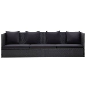 The Living Store Ligbed - Poly Rattan - Zwart - 200x60x58 cm - Verstelbaar