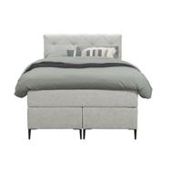 Leen Bakker - Boxspring Liv Geruit - Ecru - 120x200 Cm - Slanke Poot - Stof - Crème