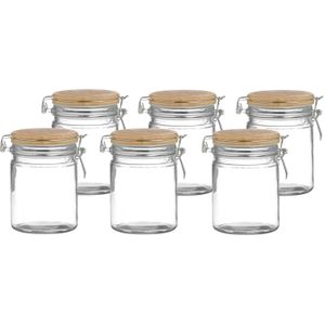 Voorraadpot/bewaarpot - 6x - 700 ml - glas - met beugelsluiting - bamboe deksel