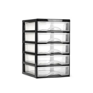 Ladeblokje/bureau organizer 5x lades - zwart/transparant - L18 x B21 x H28 cm - plastic