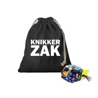 Zwart knikker opbergzakje bedrukt met Knikkerzak en 1 kilo knikkers en bonken   - - thumbnail