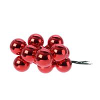 Decoris mini kerstballetjes op stekers - 10x stuks - rood - D2 cm - glas - thumbnail